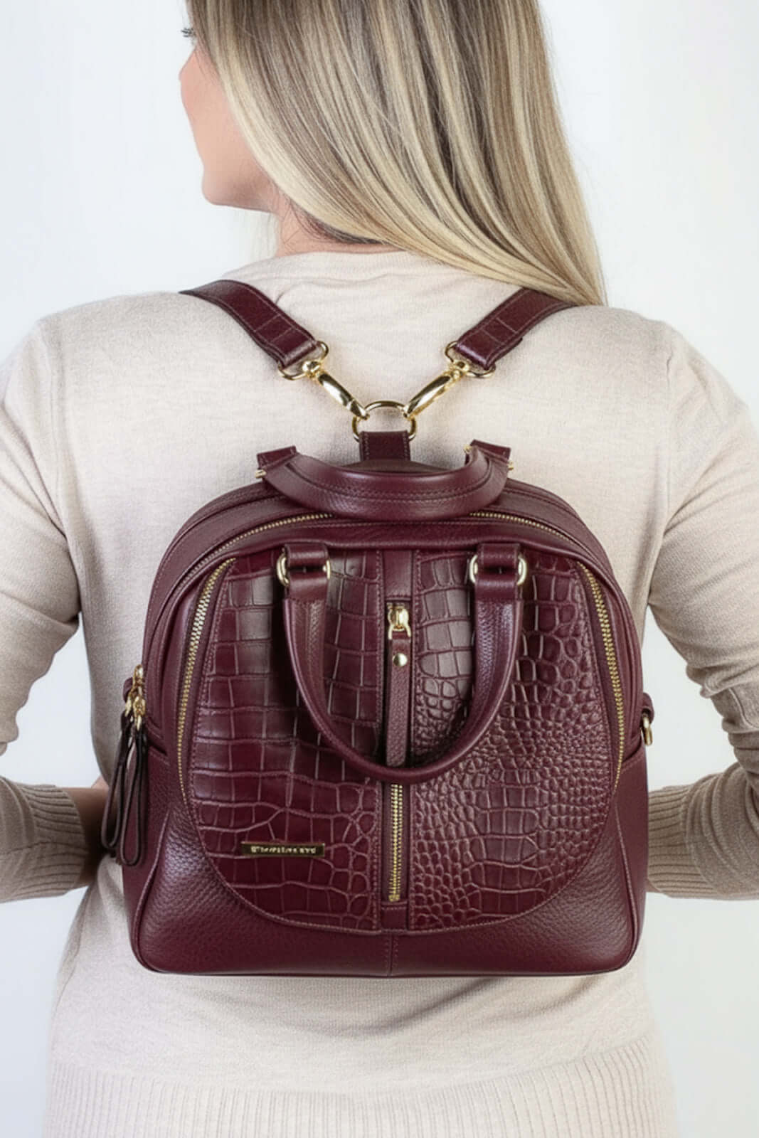 Bolsa mochila 2 em 1 em couro croco Marina - Enluaze