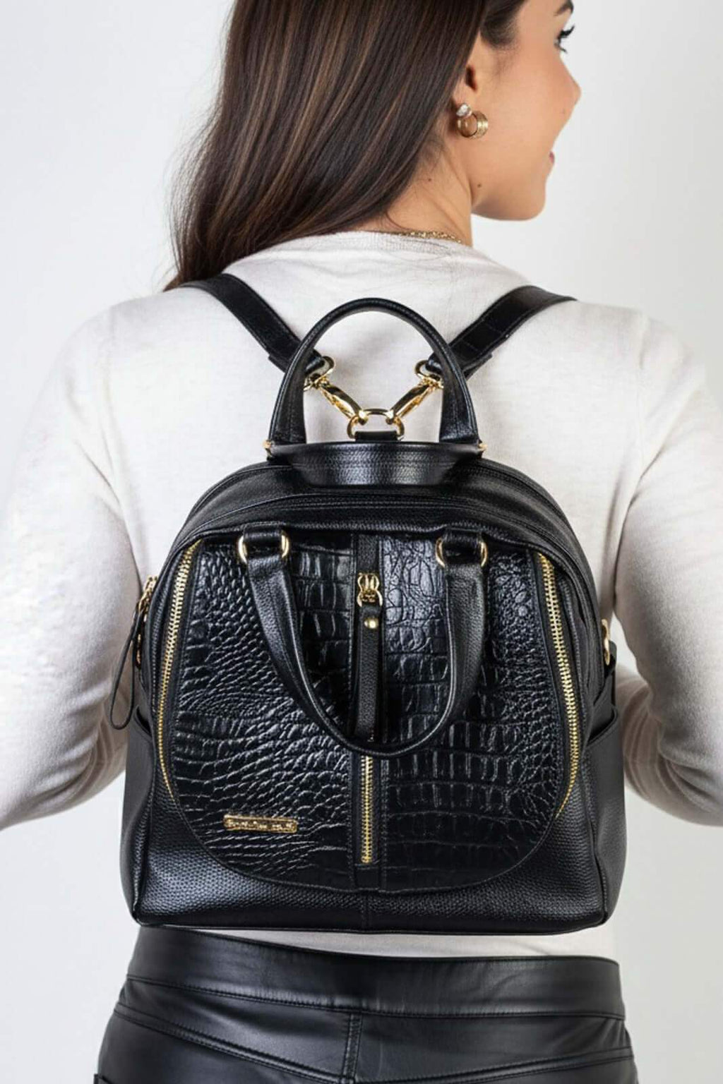 Bolsa mochila 2 em 1 em couro croco Marina - Enluaze