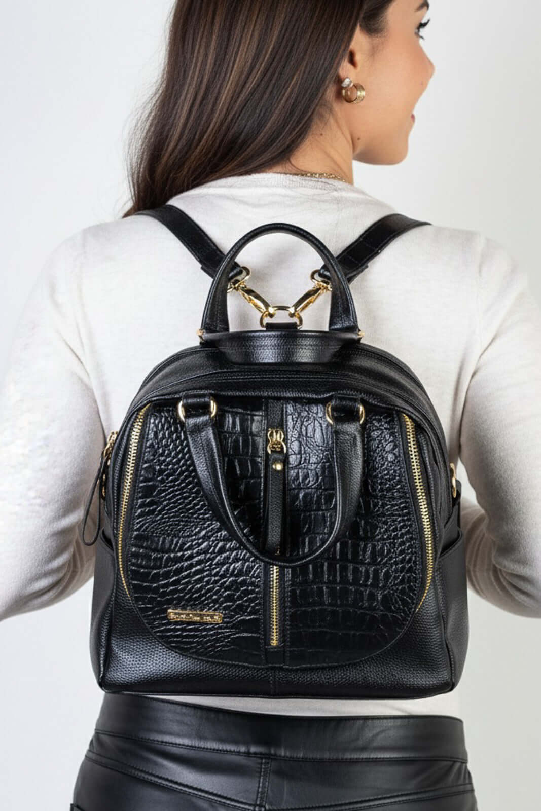 Bolsa mochila 2 em 1 em couro croco Marina - Enluaze