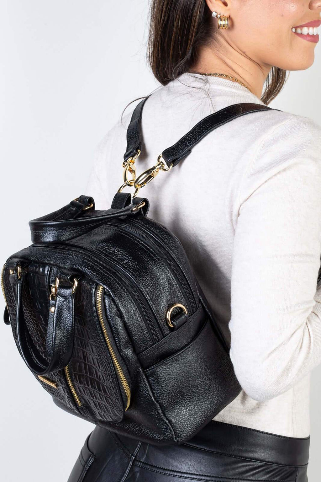 Bolsa mochila 2 em 1 em couro croco Marina - Enluaze