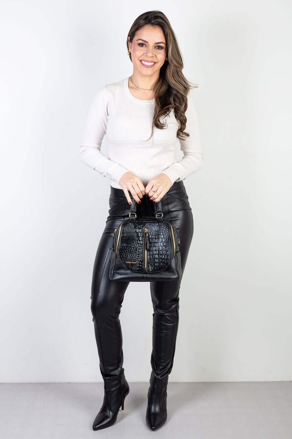 Bolsa mochila 2 em 1 em couro croco Marina - Enluaze