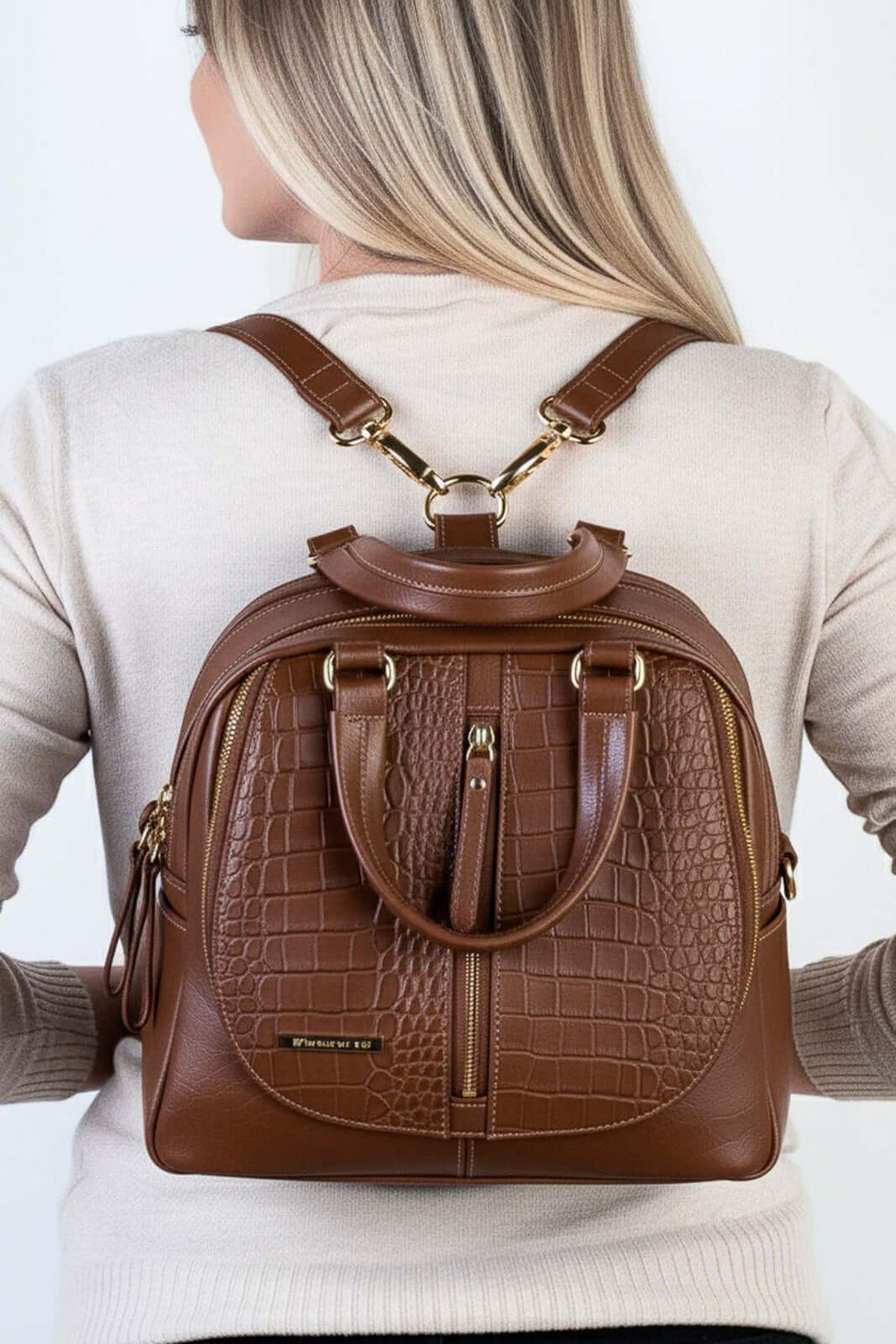 Bolsa mochila 2 em 1 em couro croco Marina - Enluaze