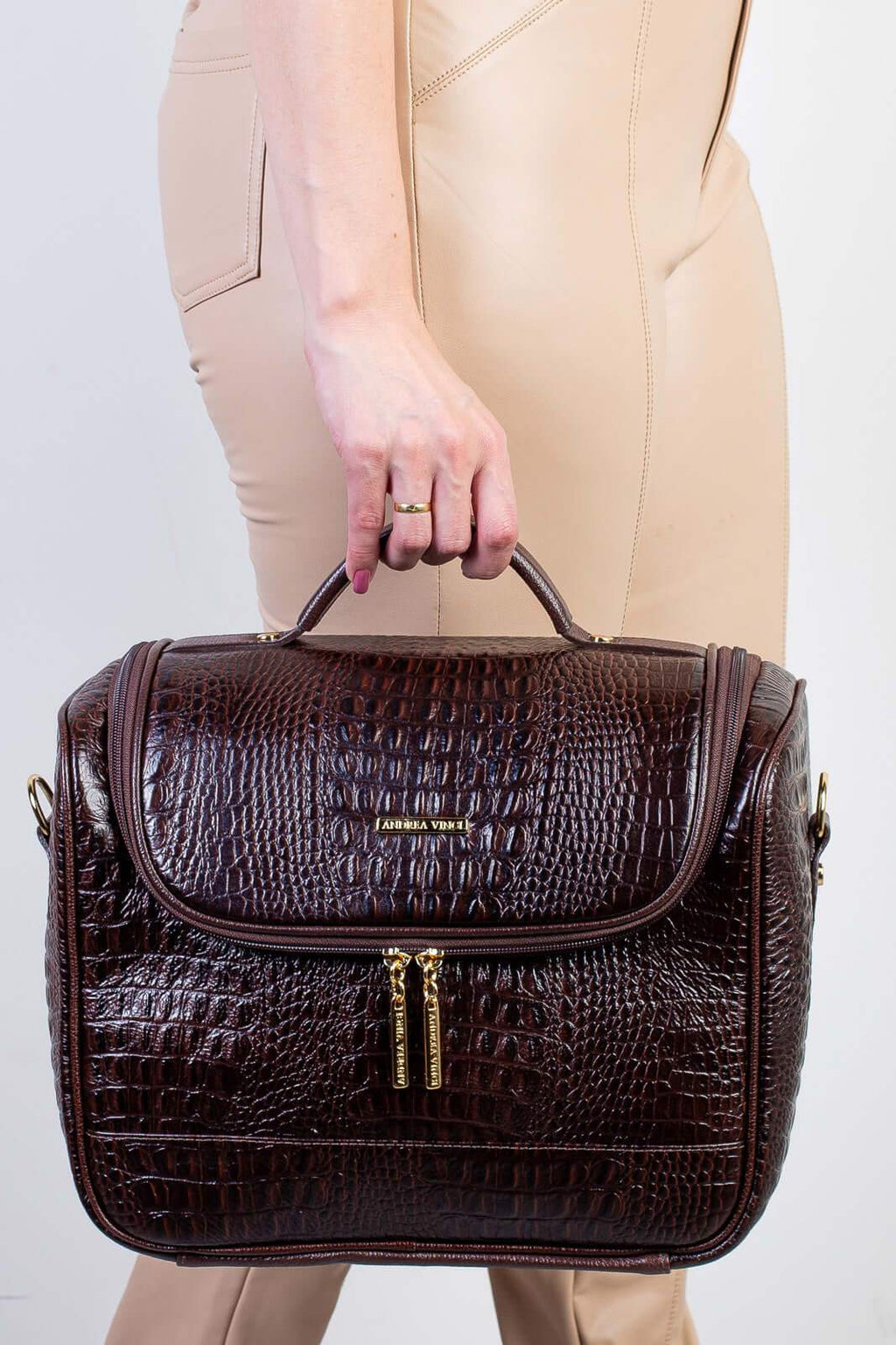 Frasqueira feminina de couro croco para viagem Roma - Enluaze