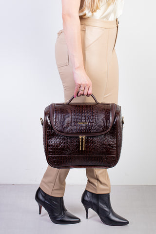 Frasqueira feminina de couro croco para viagem Roma