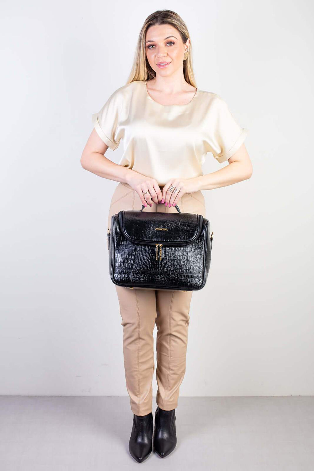 Frasqueira feminina de couro croco para viagem Roma - Enluaze