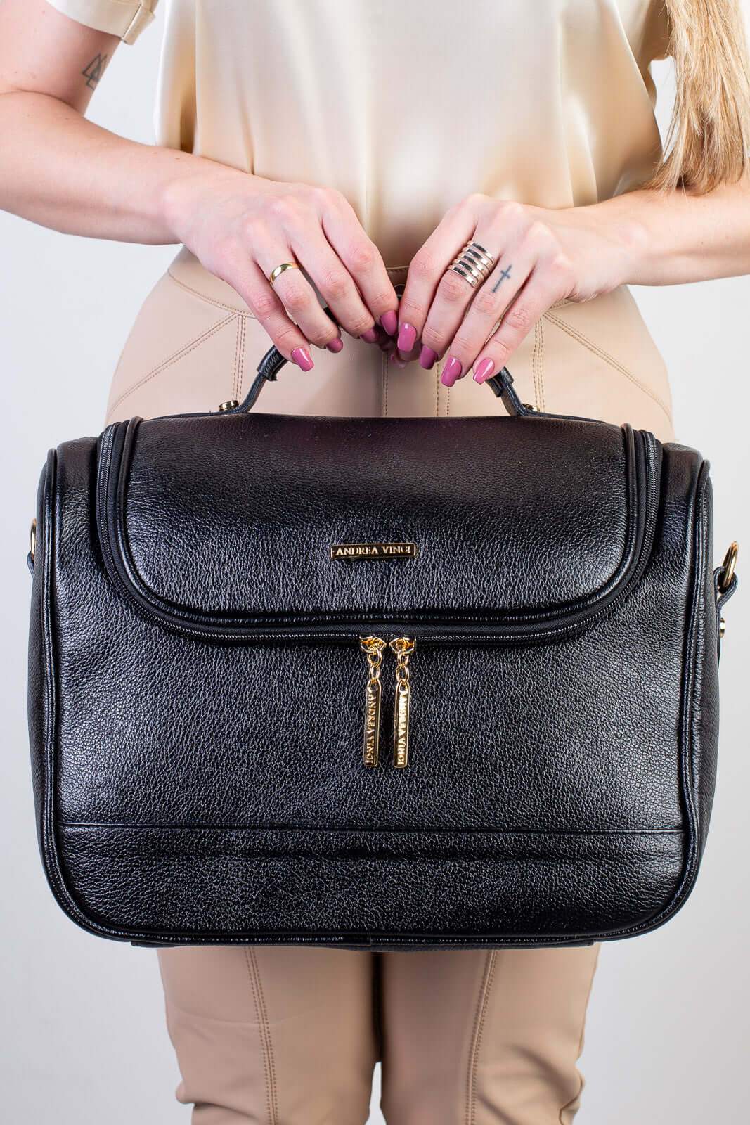 Frasqueira feminina de couro liso para viagem Roma - Enluaze