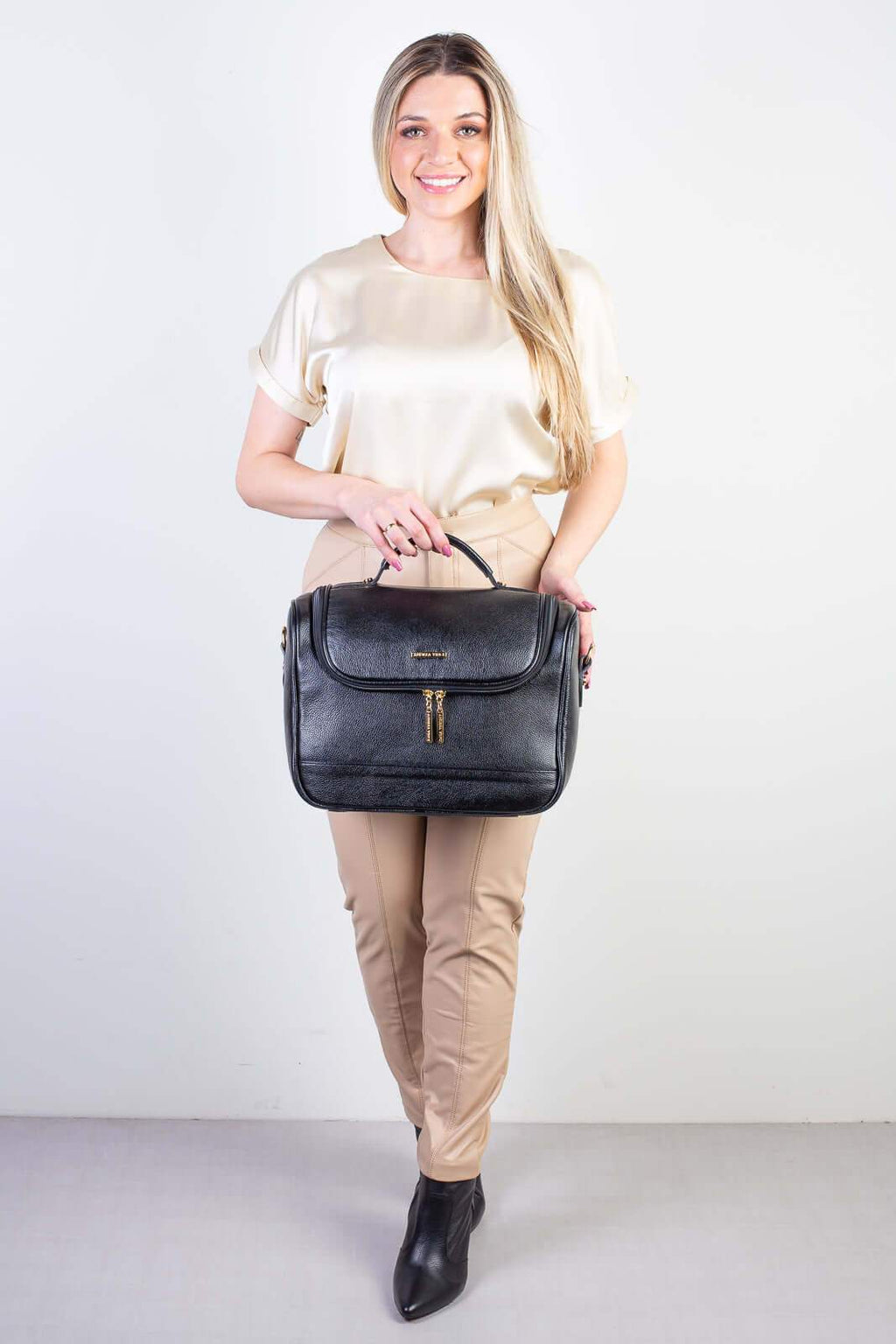 Frasqueira feminina de couro liso para viagem Roma - Enluaze