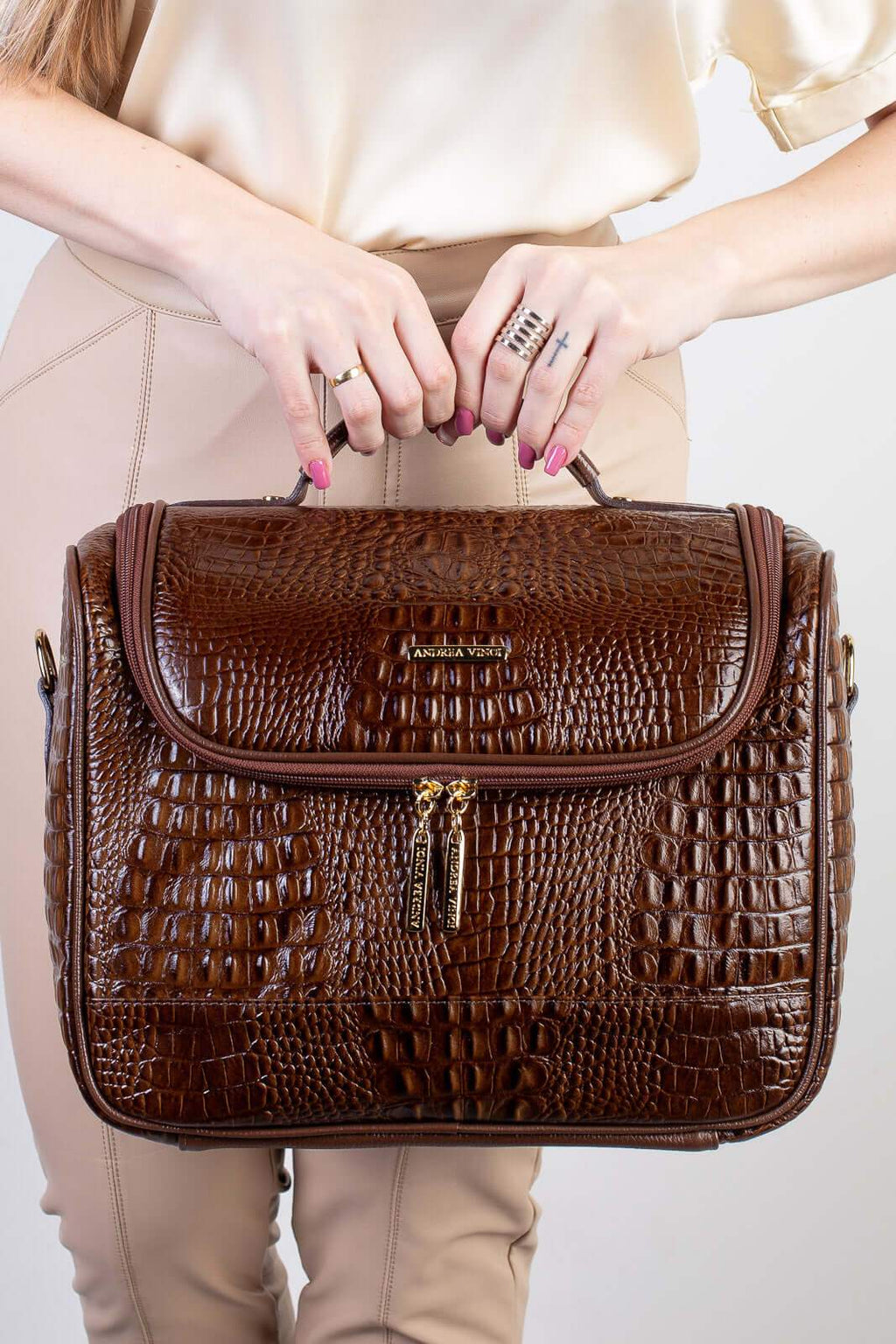 Frasqueira feminina de couro croco para viagem Roma - Enluaze