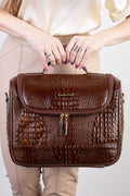 Frasqueira feminina de couro croco para viagem Roma - Enluaze