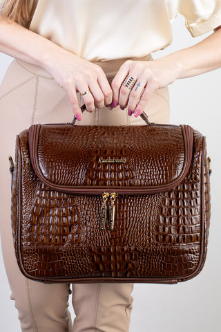 Frasqueira feminina de couro croco para viagem Roma