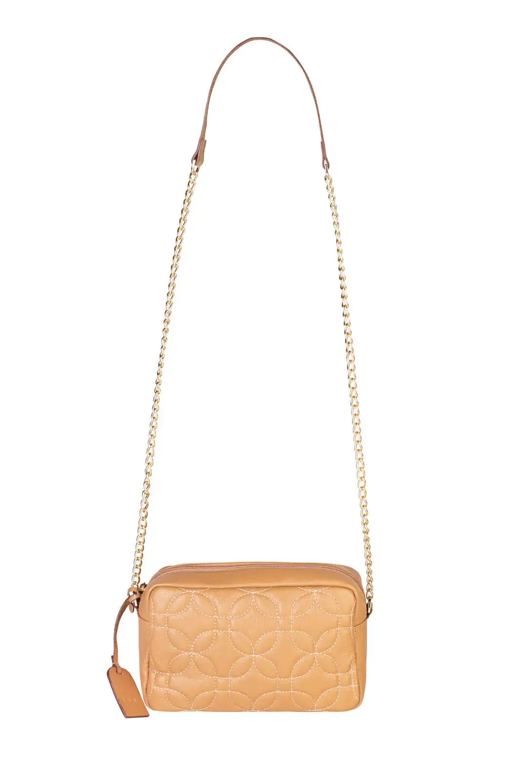 Bolsa transversal de couro matelassê com corrente Mirella - Enluaze