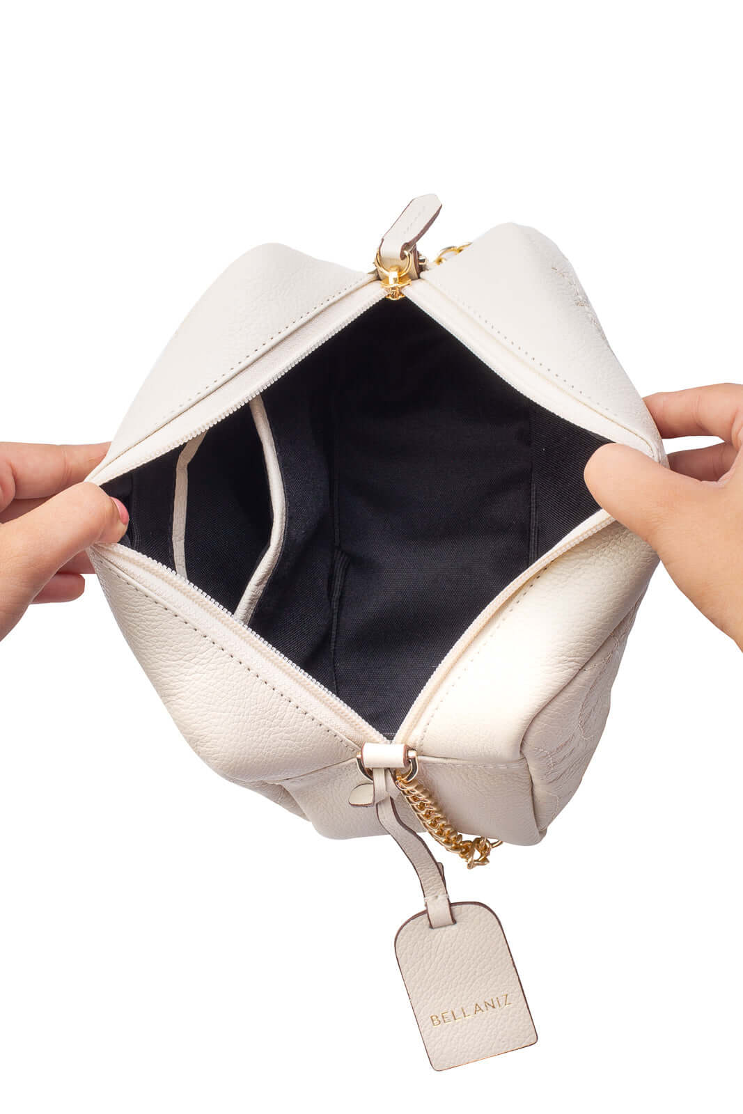 Bolsa transversal de couro matelassê com corrente Mirella - Enluaze - Bolsas de Couro e Acessórios