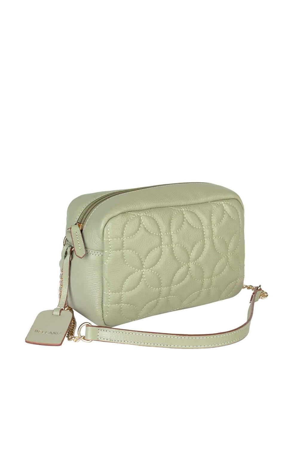Bolsa transversal de couro matelassê com corrente Mirella - Enluaze