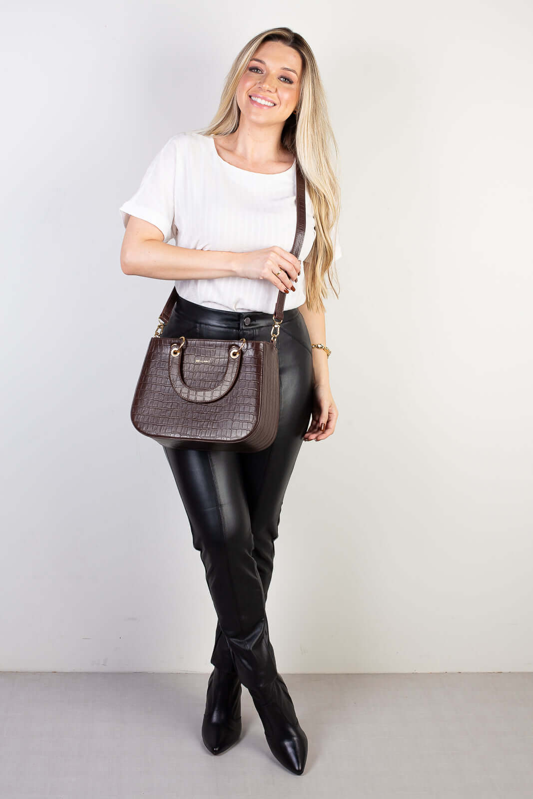 Bolsa baú estruturada de couro croco Eloise - Enluaze