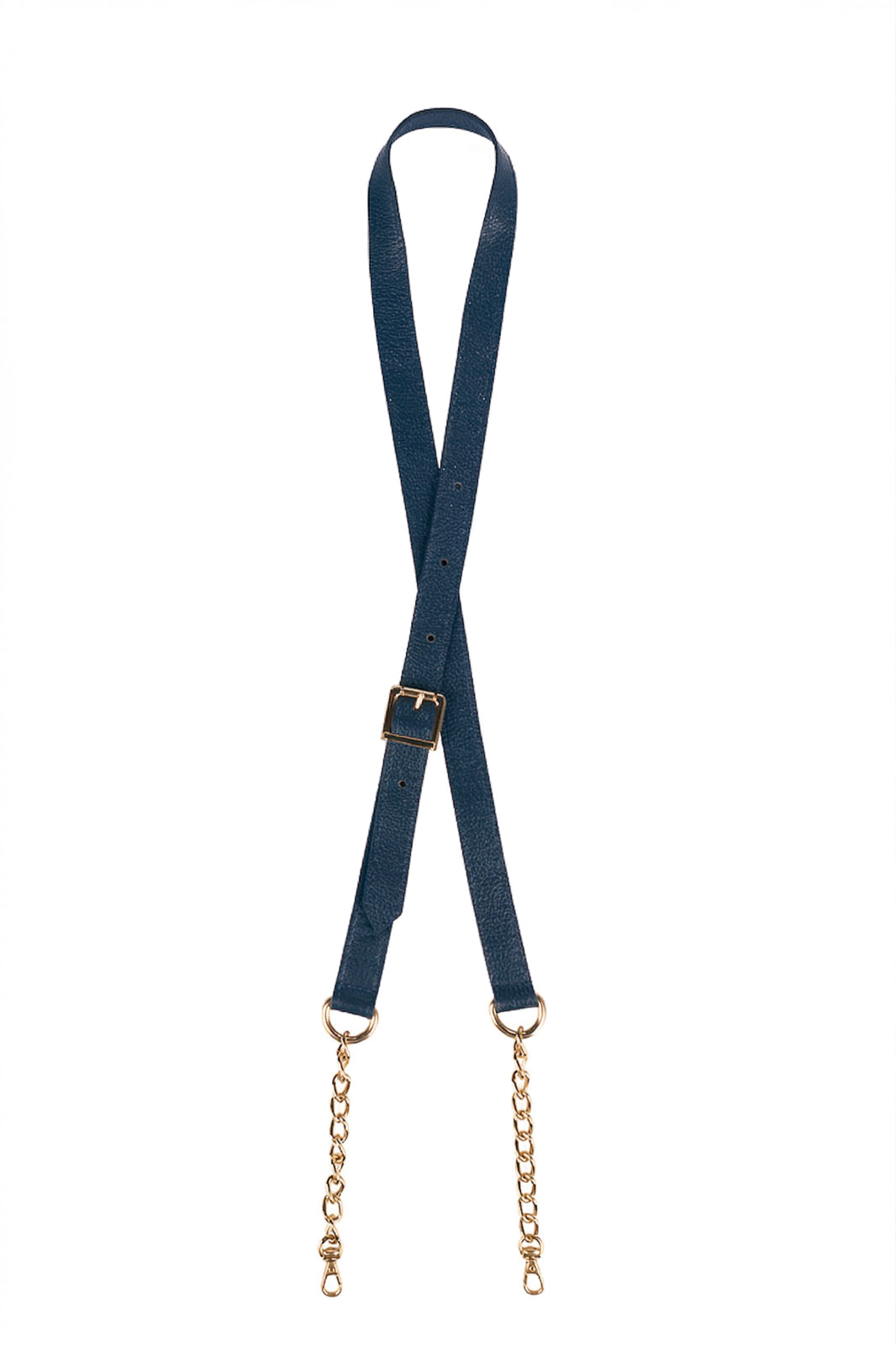 Alça de couro com corrente e regulagem de fivela