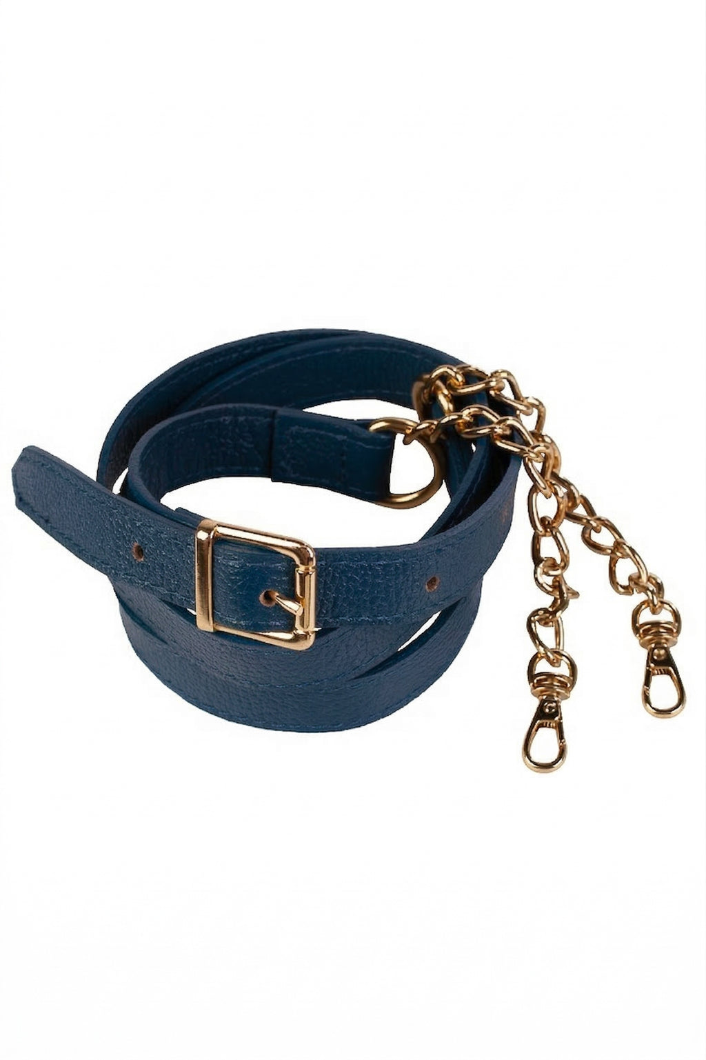 Alça de couro com corrente e regulagem de fivela