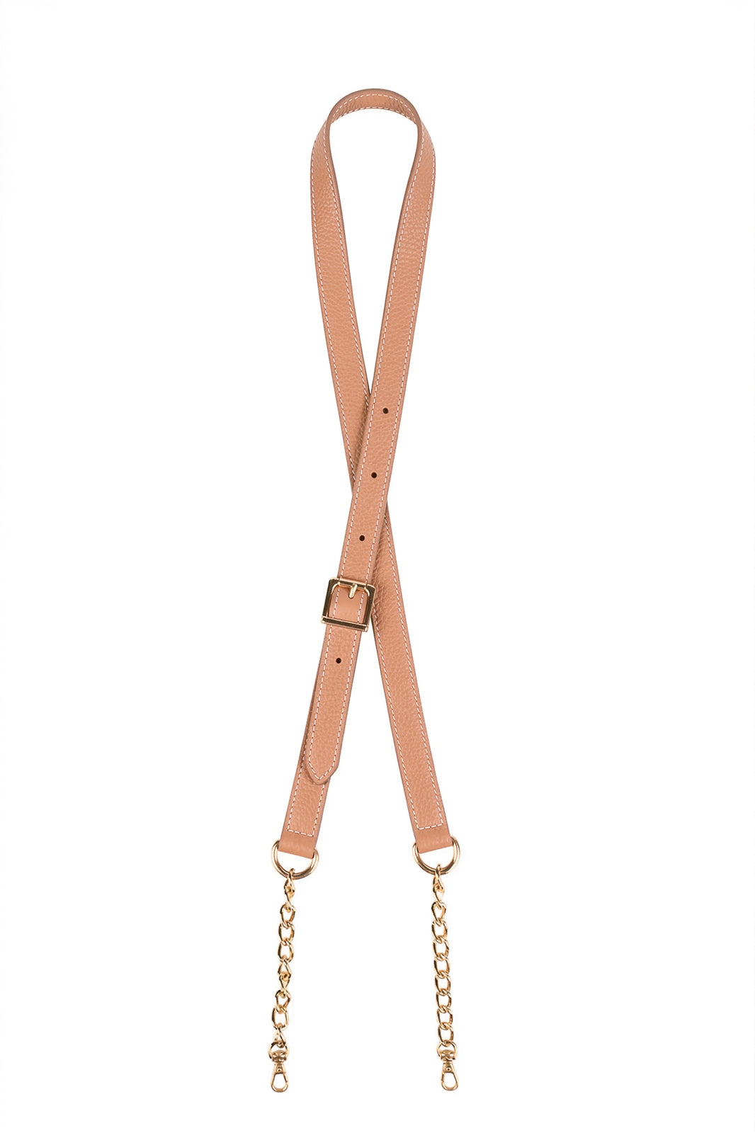Alça de couro com corrente e regulagem de fivela