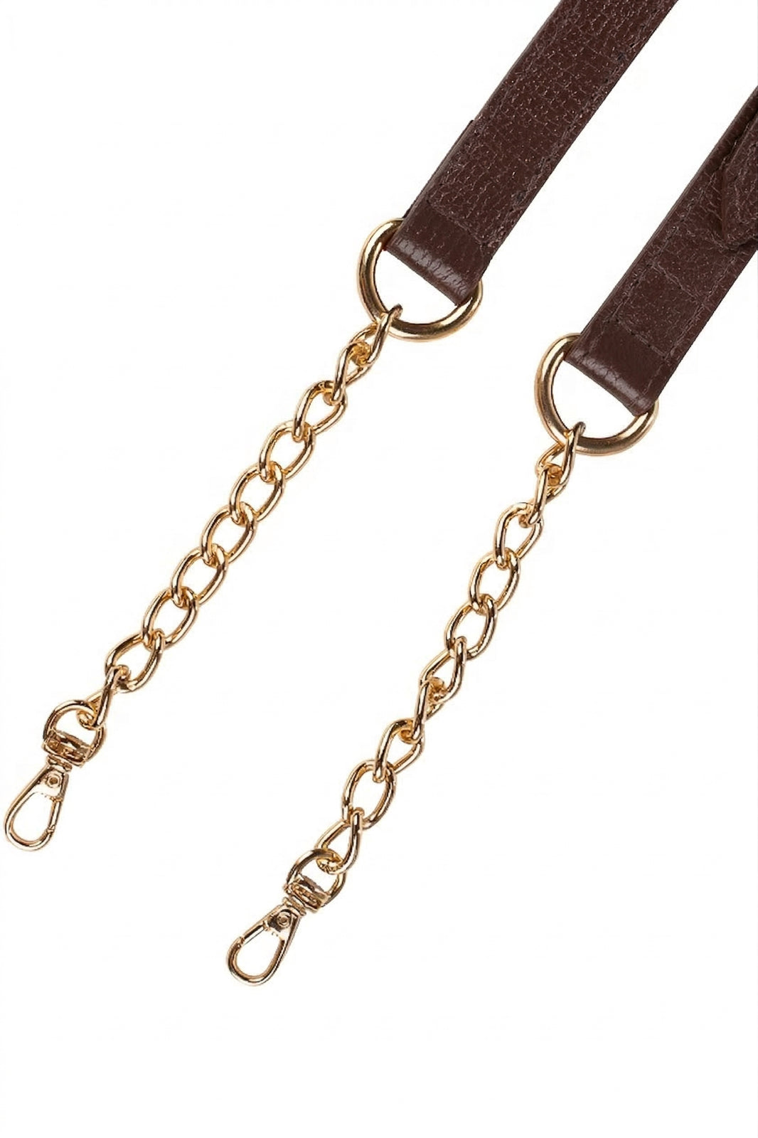 Alça de couro com corrente e regulagem de fivela