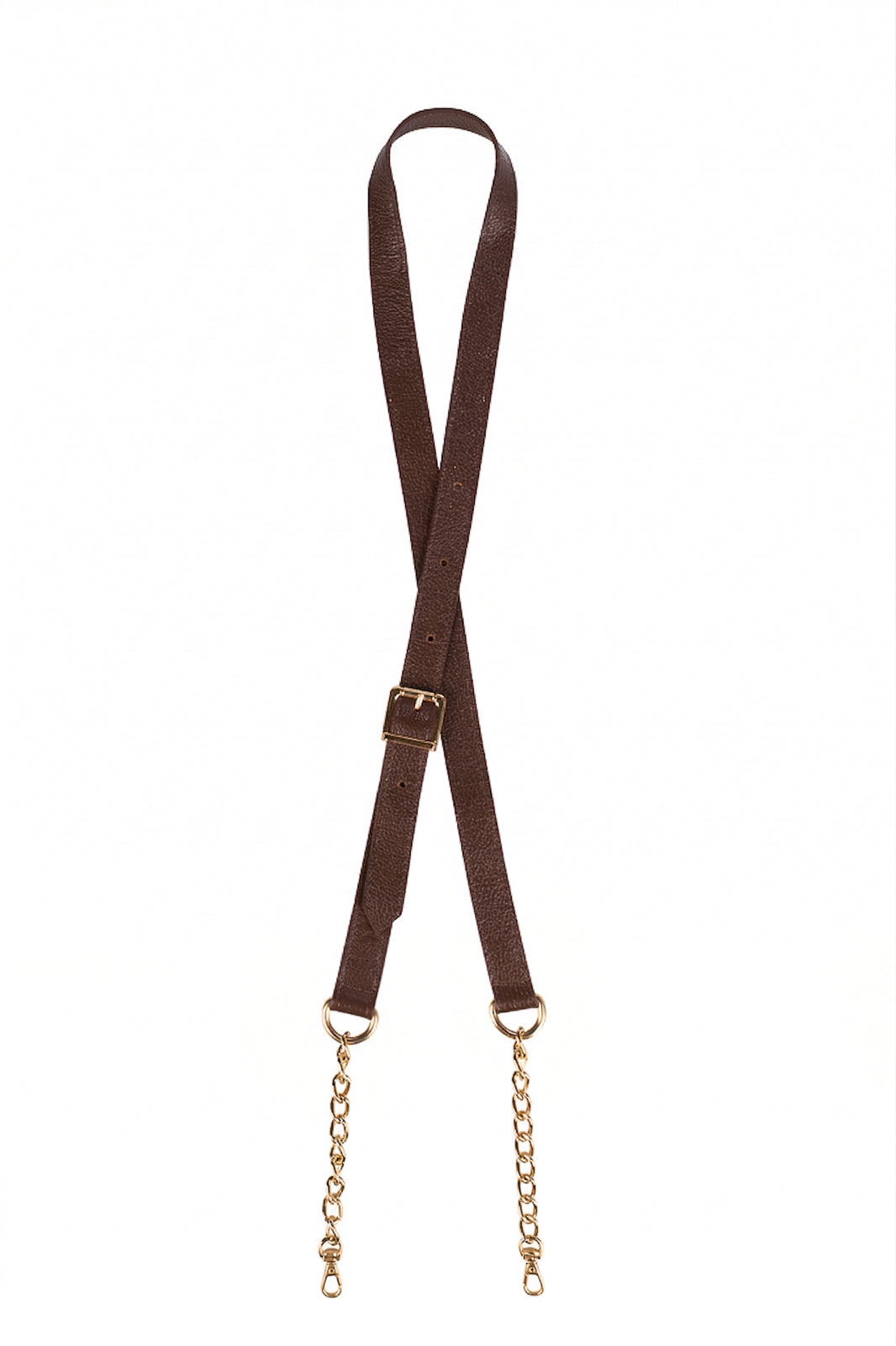 Alça de couro com corrente e regulagem de fivela