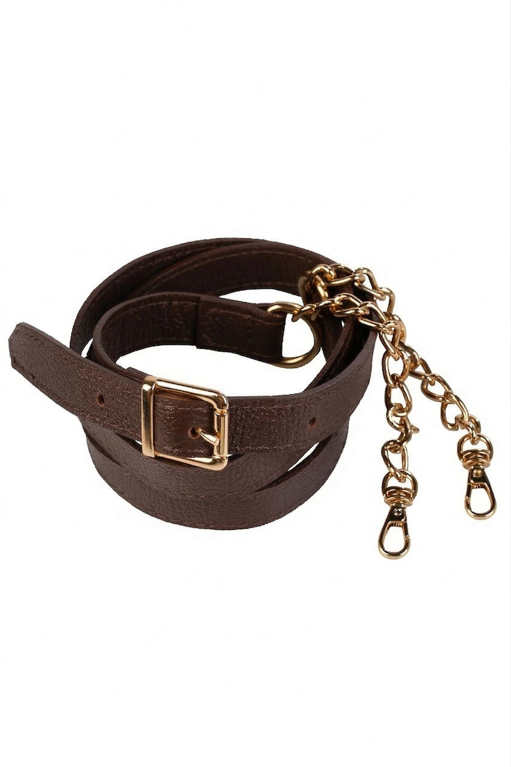 Alça de couro com corrente e regulagem de fivela