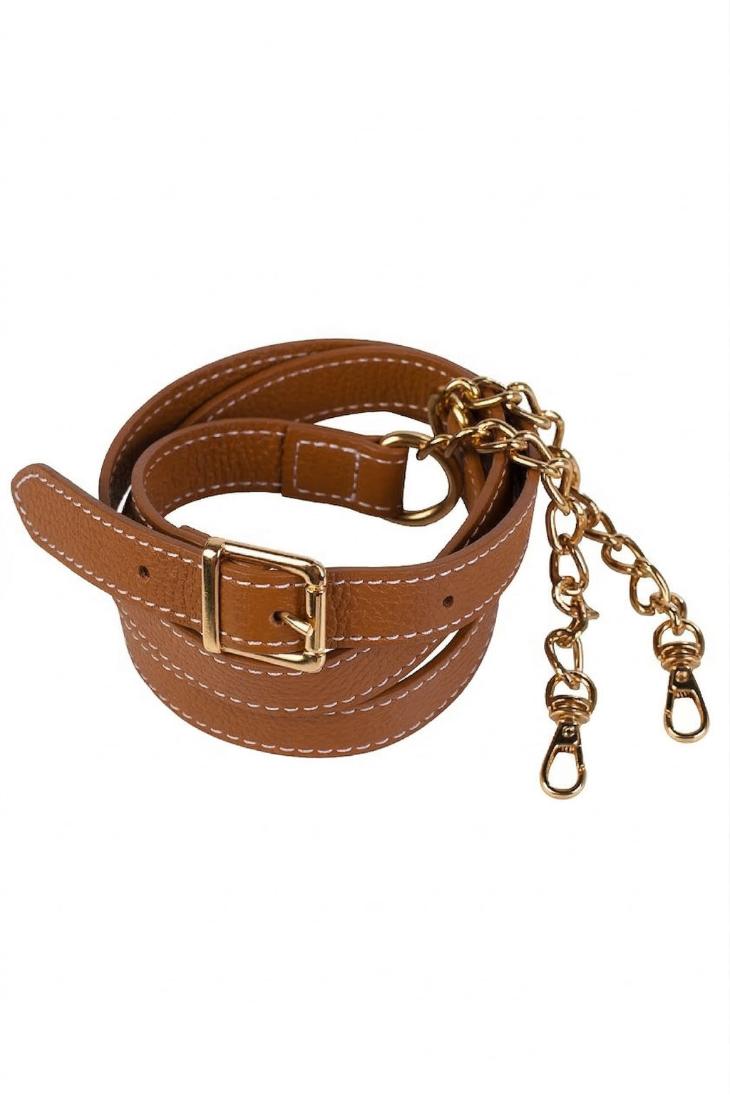 Alça de couro com corrente e regulagem de fivela