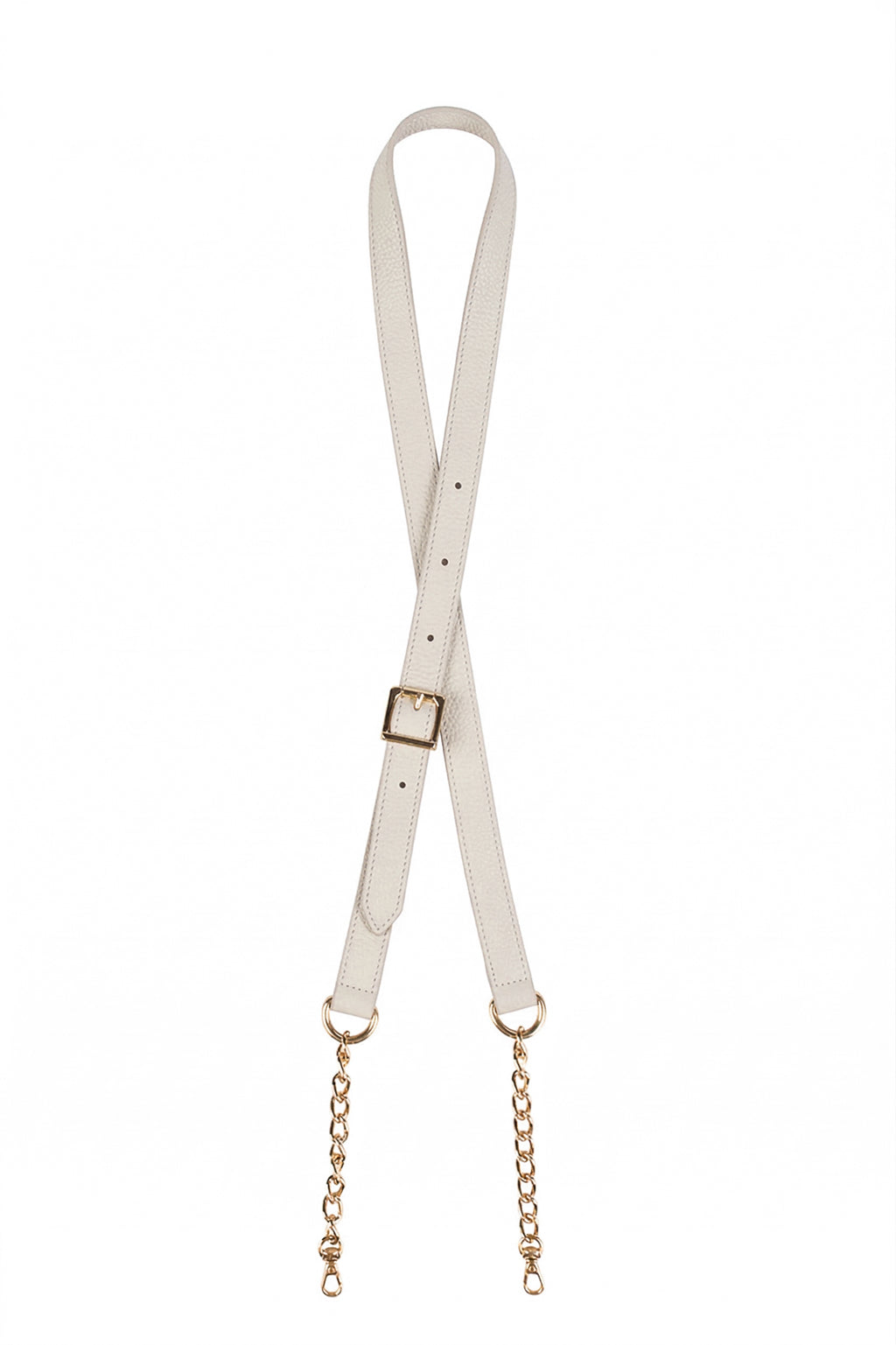 Alça de couro com corrente e regulagem de fivela