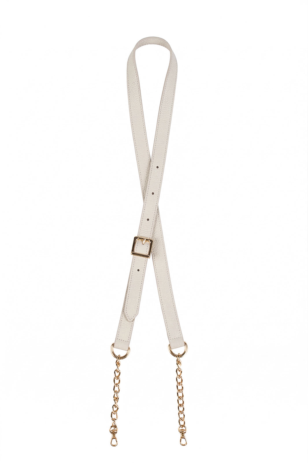 Alça de couro com corrente e regulagem de fivela