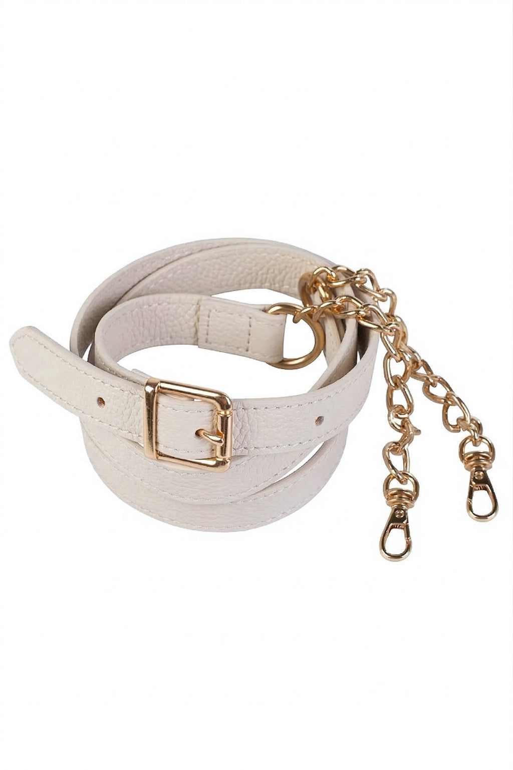 Alça de couro com corrente e regulagem de fivela