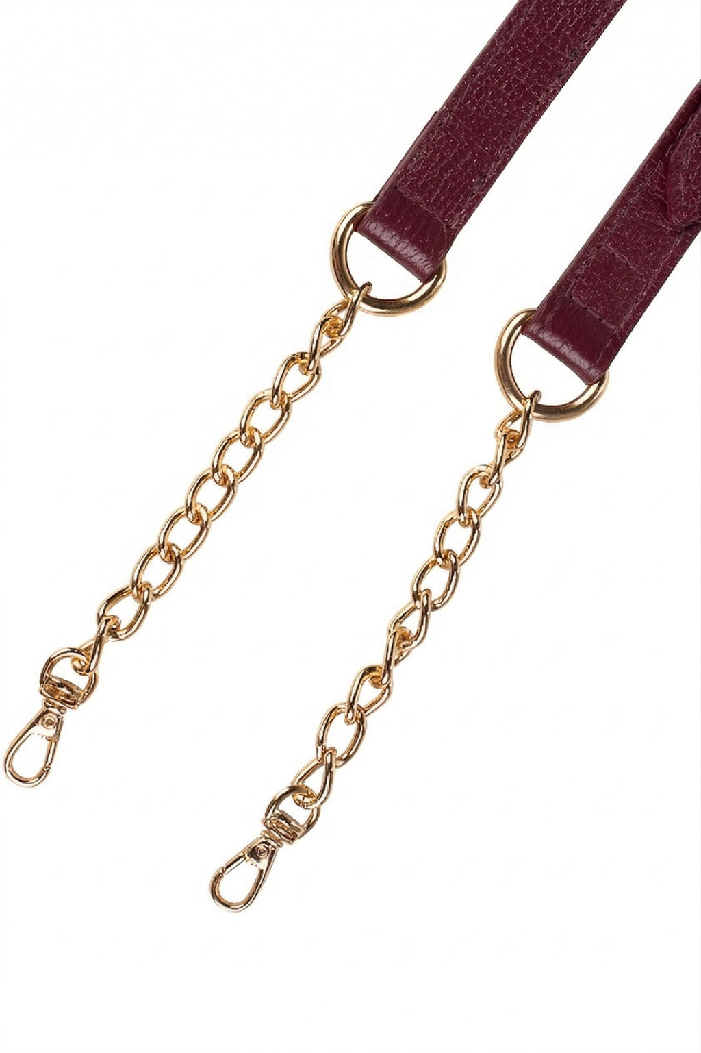 Alça de couro com corrente e regulagem de fivela