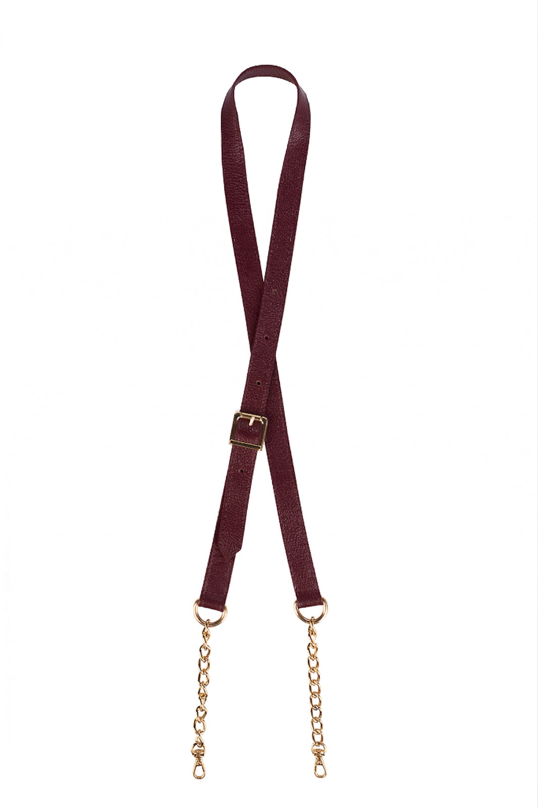 Alça de couro com corrente e regulagem de fivela