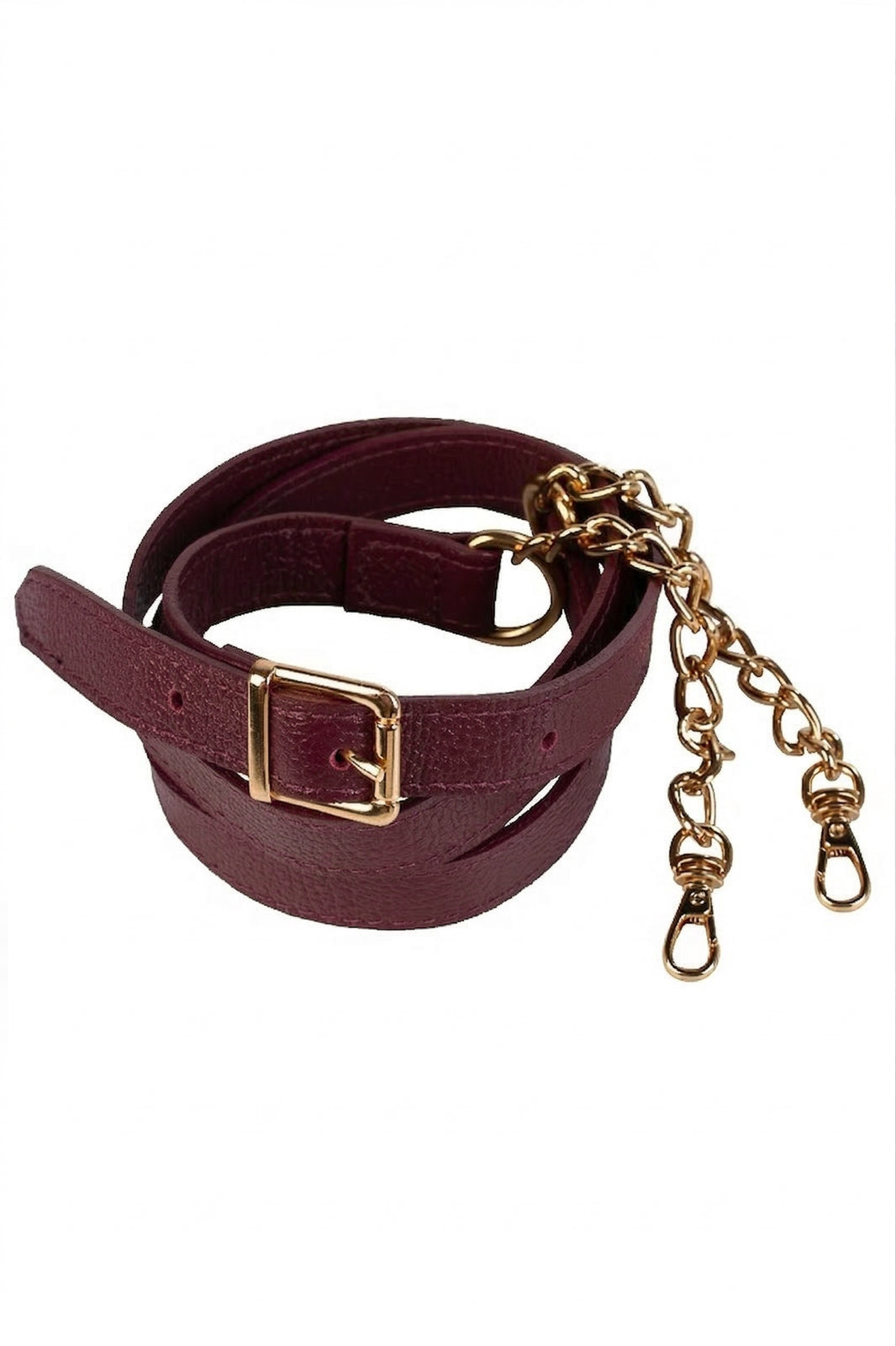 Alça de couro com corrente e regulagem de fivela
