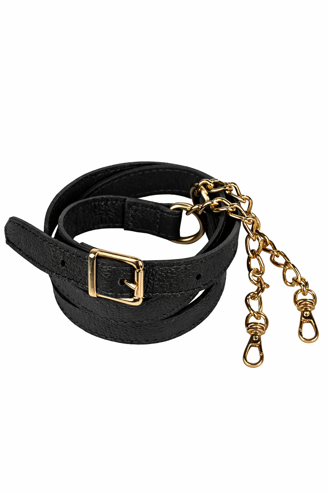 Alça de couro com corrente e regulagem de fivela