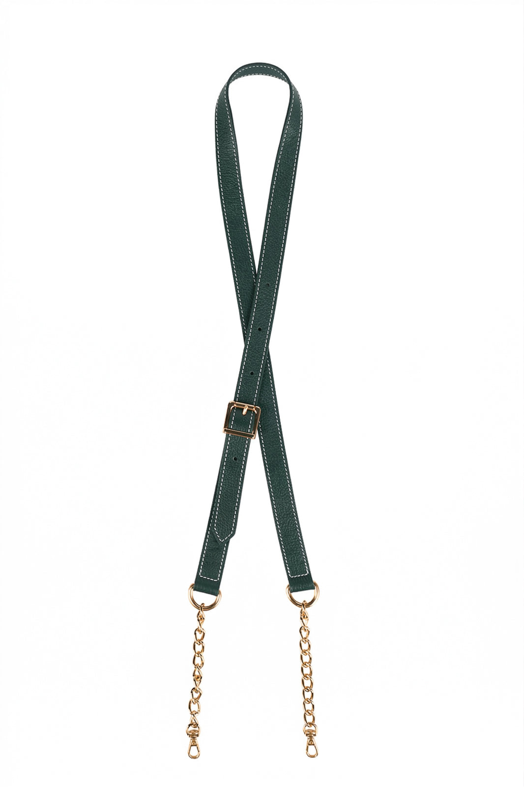 Alça de couro com corrente e regulagem de fivela
