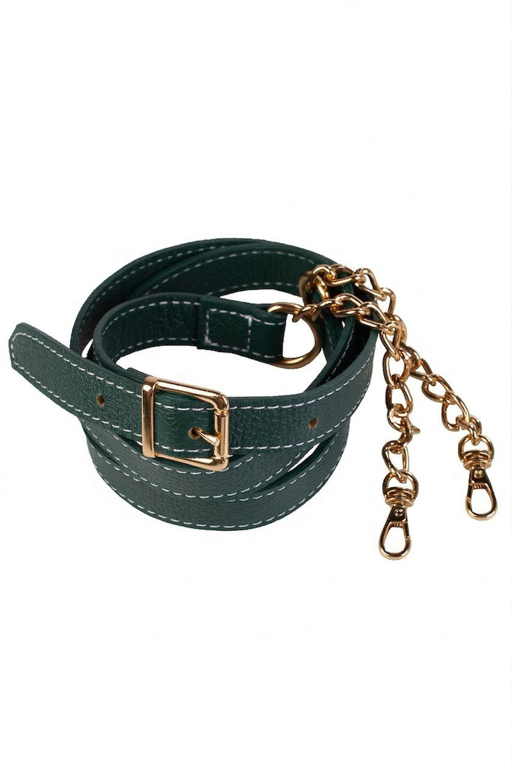Alça de couro com corrente e regulagem de fivela