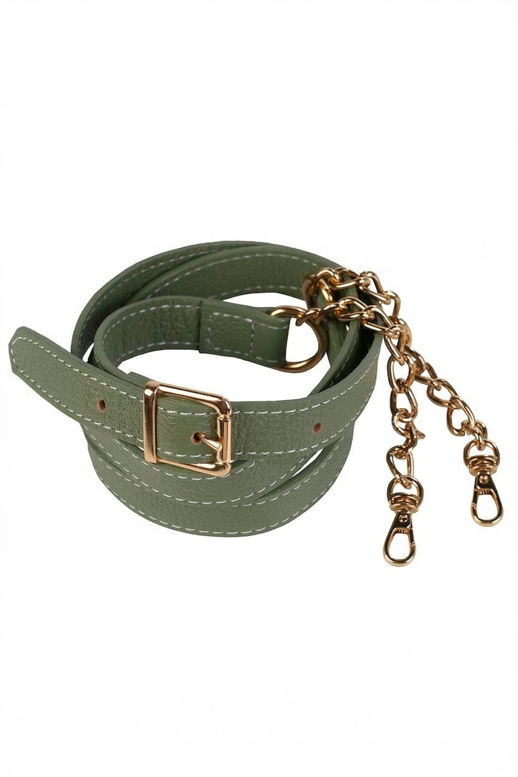 Alça de couro com corrente e regulagem de fivela