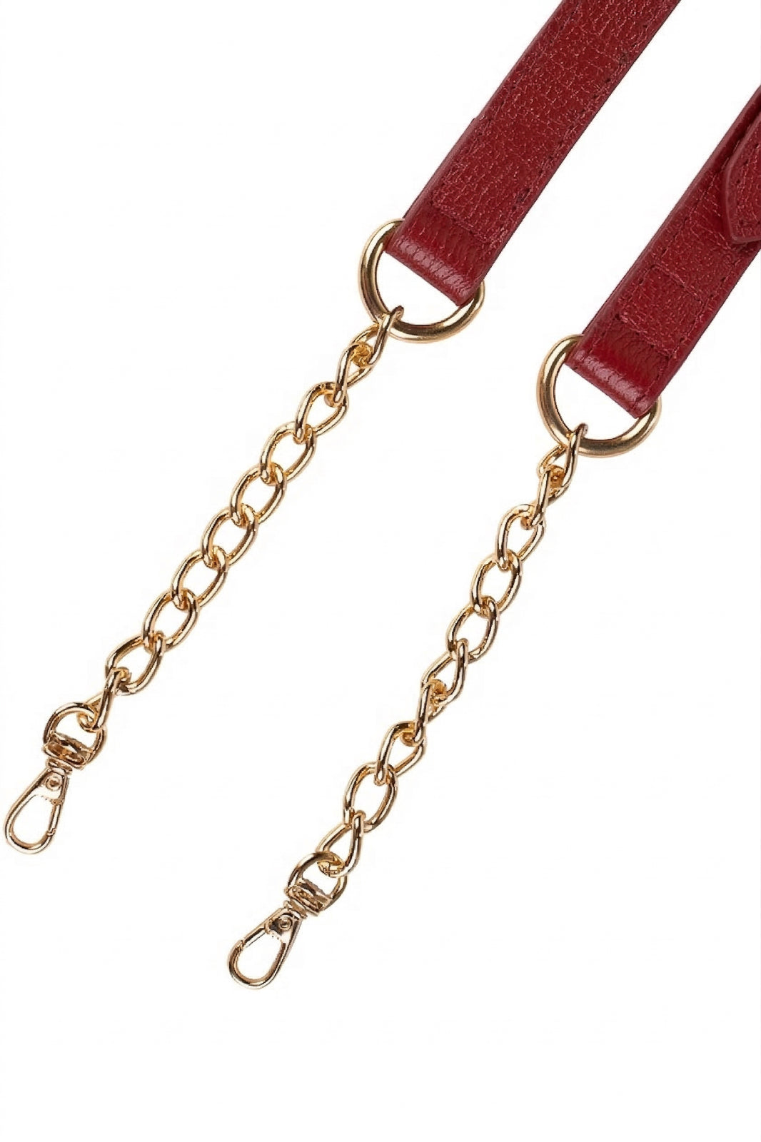 Alça de couro com corrente e regulagem de fivela