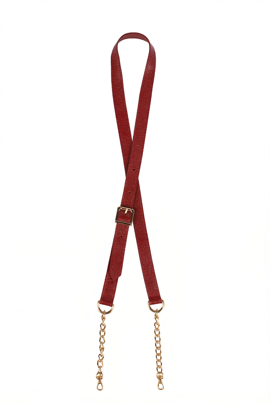 Alça de couro com corrente e regulagem de fivela