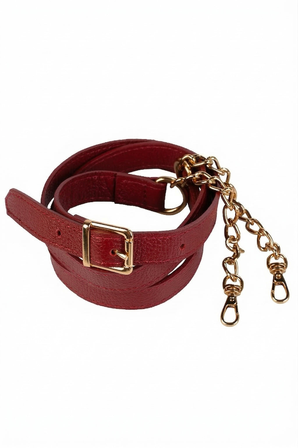 Alça de couro com corrente e regulagem de fivela