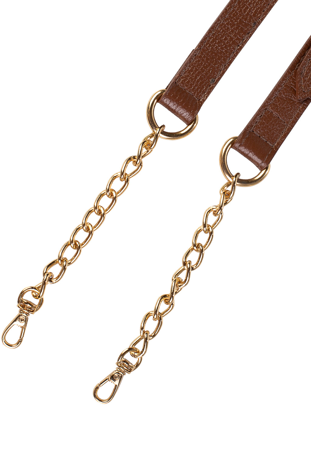 Alça de couro com corrente e regulagem de fivela