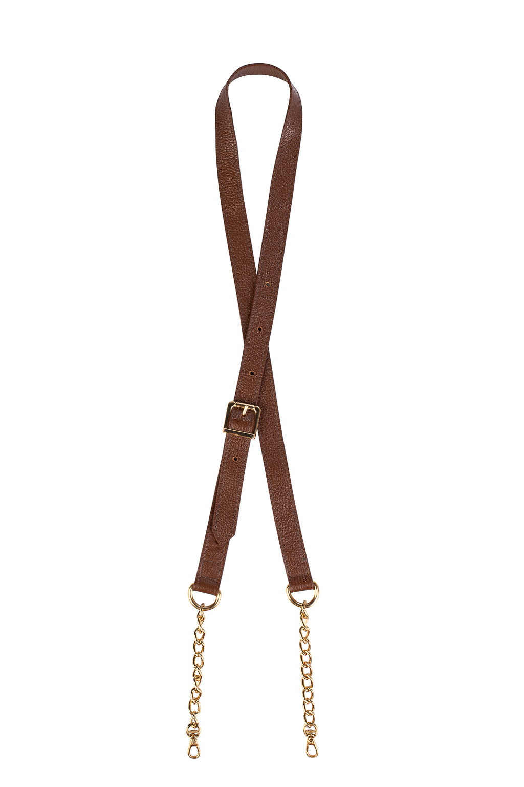 Alça de couro com corrente e regulagem de fivela