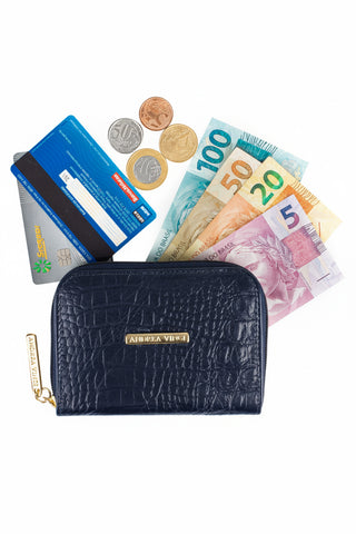 Carteira feminina de couro croco Kiara 10x13,5cm