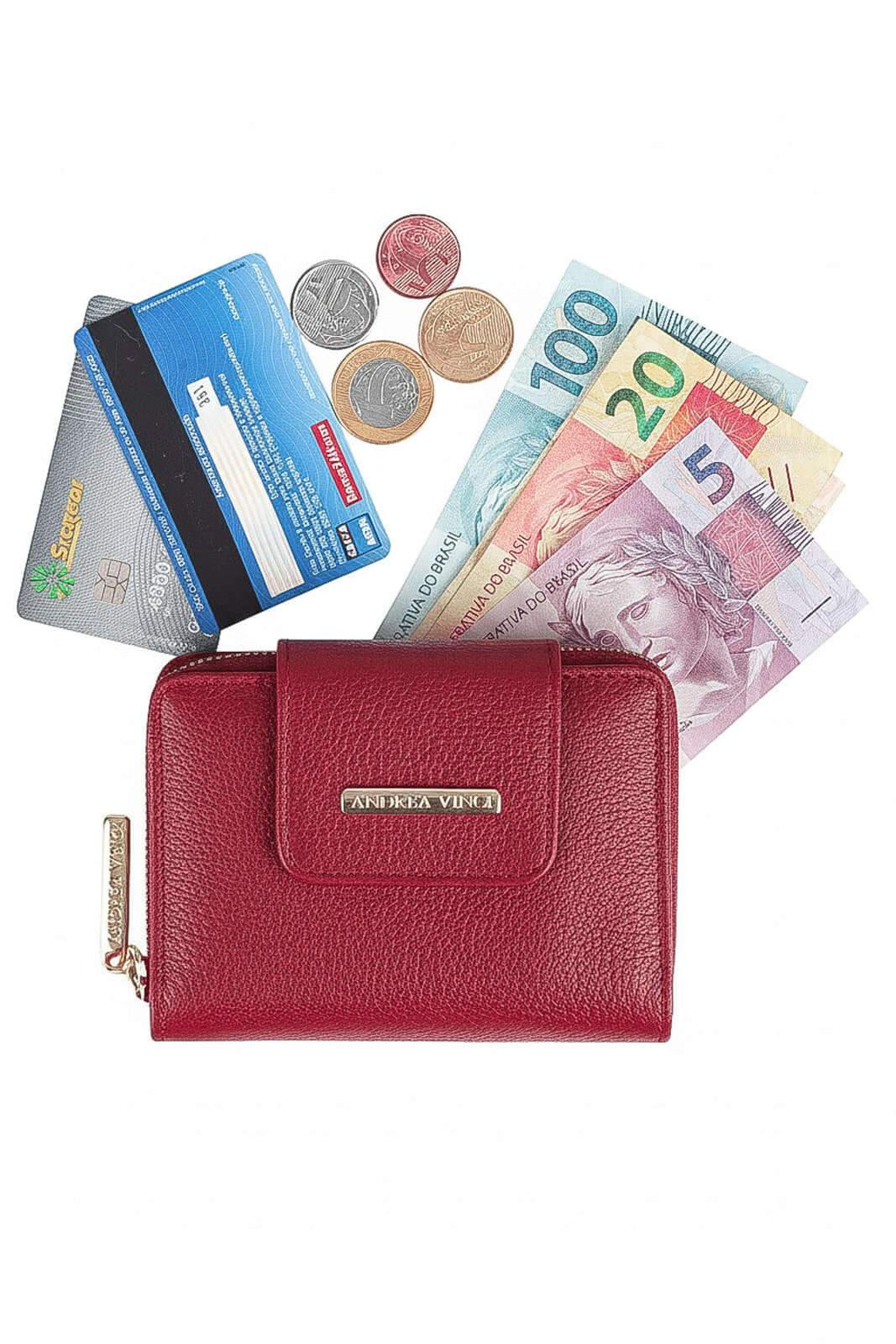 Carteira feminina de couro liso Lolla 10x13cm - Enluaze