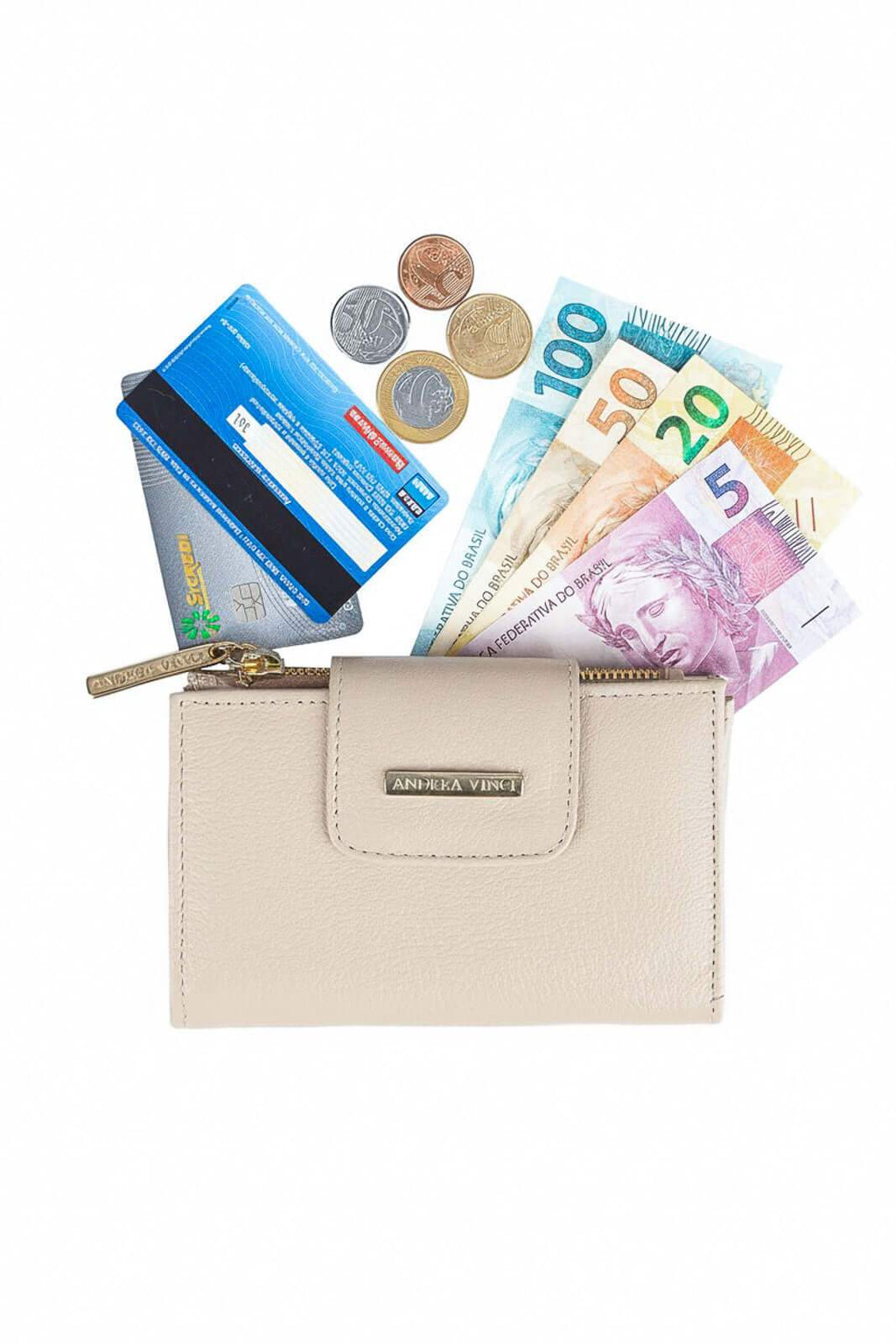 Carteira feminina de couro liso Lanna 10x15,5cm - Enluaze