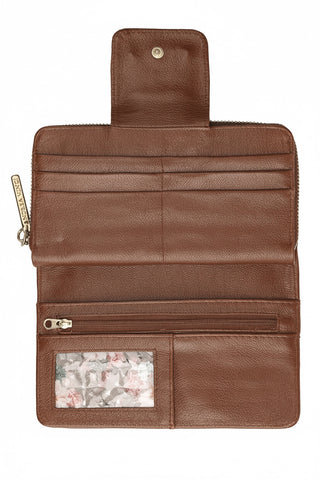 Carteira feminina de couro liso Cindy 9,5x19cm