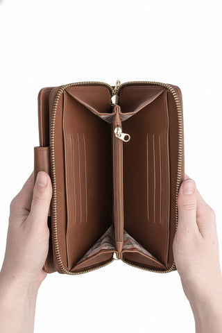 Carteira feminina de couro liso Cindy 9,5x19cm