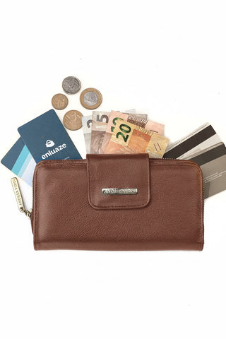 Carteira feminina de couro liso Cindy 9,5x19cm