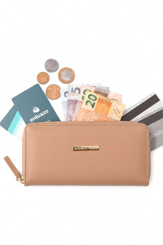 Carteira feminina de couro liso Bonny 10x19cm