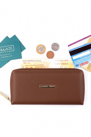 Carteira feminina de couro liso Bonny 10x19cm