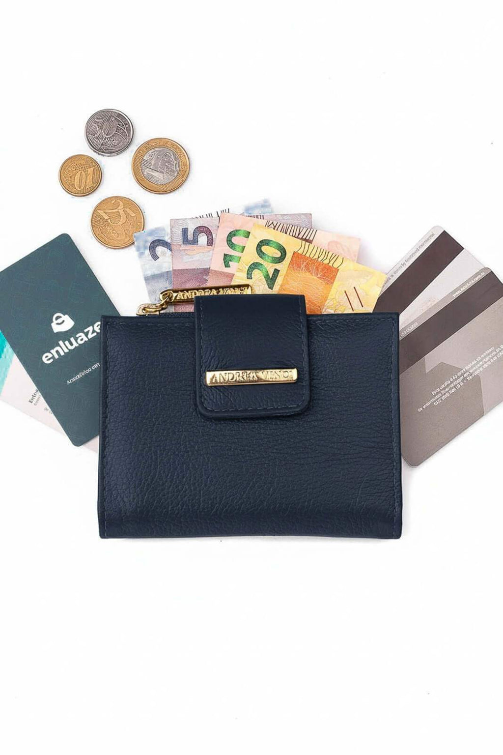 Carteira feminina de couro liso Linna 11x13cm - Enluaze