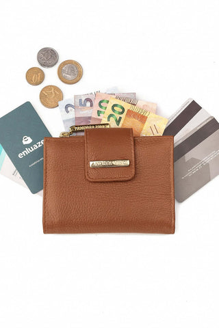 Carteira feminina de couro liso Linna 11x13cm